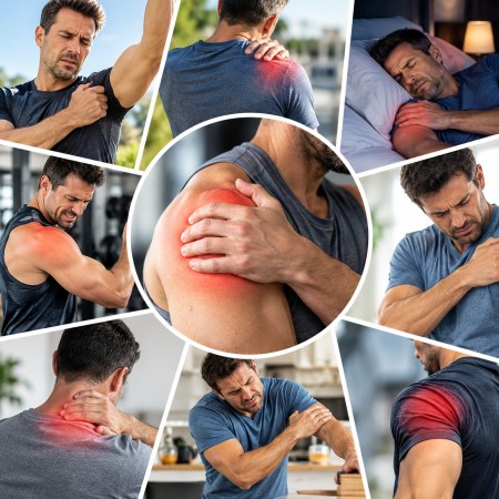 Typische Symptome von Schulterbeschwerden wie Schmerzen beim Heben des Arms, Nachtschmerzen und Bewegungseinschränkungen in der Physiotherapie Babelsberg